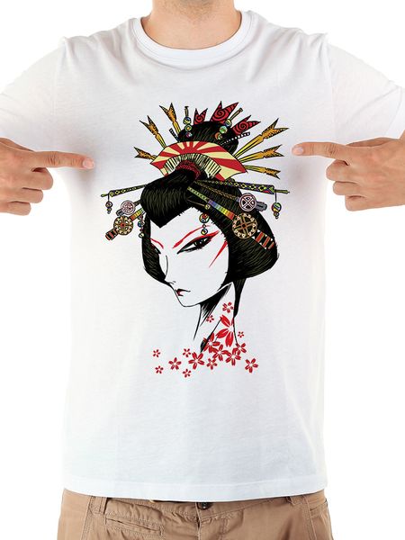 

geisha face of adorable japanese girl harajuku tshirt men jollypeach summer new white short sleeve casual homme t shirt