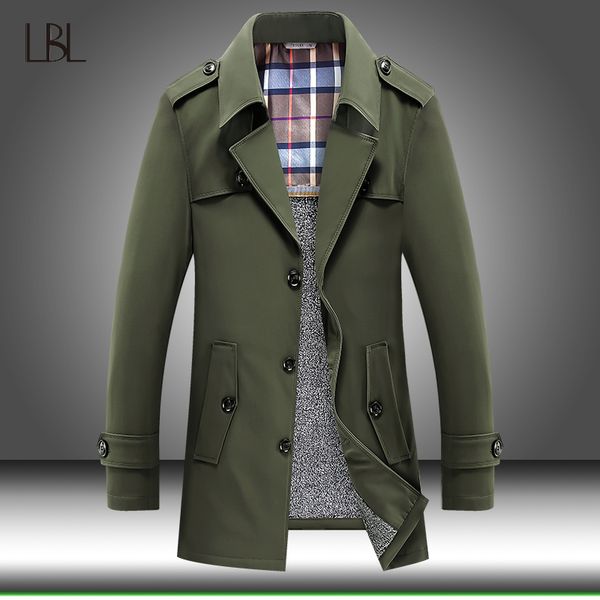 

men overcoat vintage long trench coat mens fleece warm jacket coats male business casual thicken solid windbreak winter outwear, Tan;black