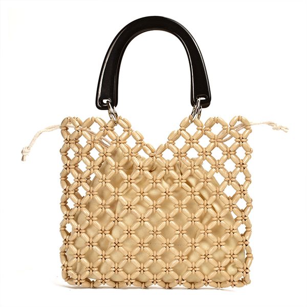 

long bead wood hand-woven bag handmade beaded wooden beads woven shoulder bags women original tote