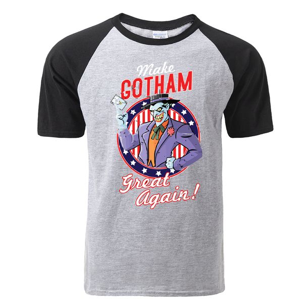 

забавный джокер реглан tshirt мужчины make gotham great снова футболка мода лето повседневная tops хлопка с коротким рукавом футболки топы