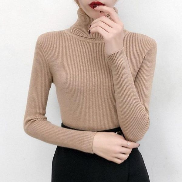 

2020 autumn winter women slim knitted pullover sweater long sleeve turtleneck jumper soft warm korean japan pull female, White;black