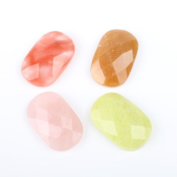 

2pcs delicate natural semi-precious stone concave colorful ring face cut pendant jewelry make diy necklace bracelet accessories, Bronze;silver