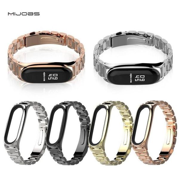 

mijobs plus series for xiaomi miband3 three beads wristbands stainless steel band strap for miband2 metal watchband