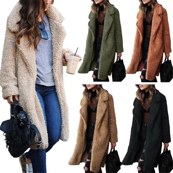 

2020 Autumn Winter Faux Fur Coat Women Warm Teddy Coat Ladies Fur Teddy Jacket Female Long Coat Plus Size Outwear Plush Overcoat