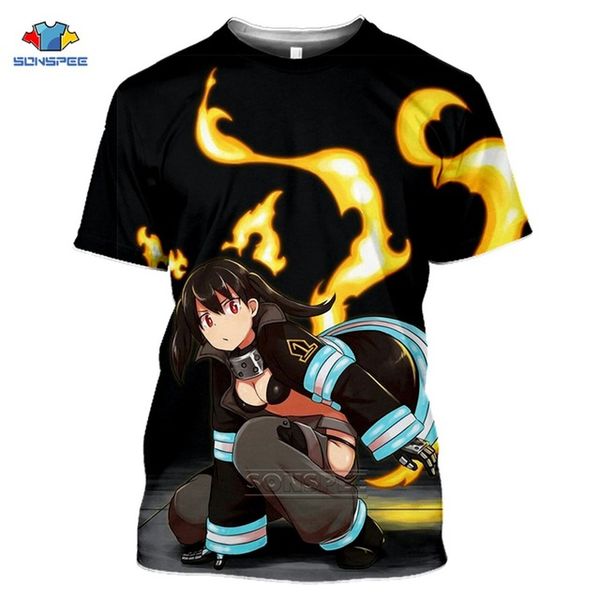 

japan anime fire force fire brigade of flames cute homme summer punk 3d print shirts hippie humor anime men clothing