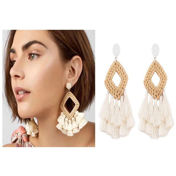 

korean version online red fashion national wind rattan fringe fringe straw female pendant earrings manufacturer wholesale, Silver
