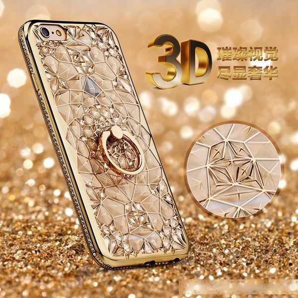 

for iphone x xs max xr case luxury 3d soft ring capa for iphone 5 5s se 6 s 7 8 plus ring silicon glitter rhinestone stand cover