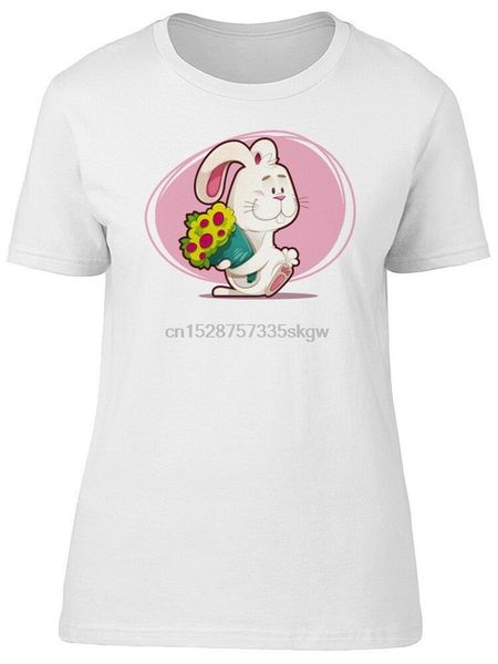 

rabbit in love holding flowers womens tee -image by streetwear casual tee shirt