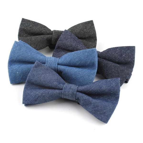 

men 's blue cotton twill denim bow tie accessories wedding dress scarf gifts, Black;gray