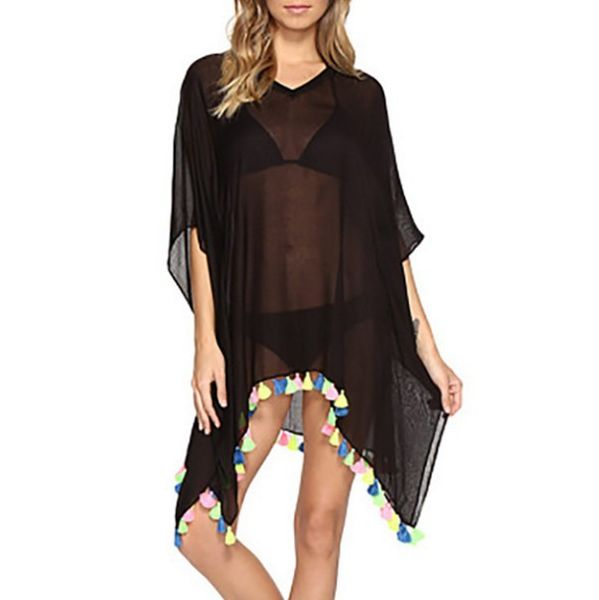 

2020 europe and america new style transparent color tassels pendant beach skirt beach towel bikini blouse, White