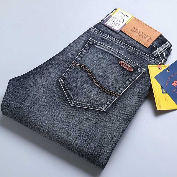 

2020 autumn and winter new men's solid color jeans classic fashion business casual thick pants elasticity straight slim trousers, Blue