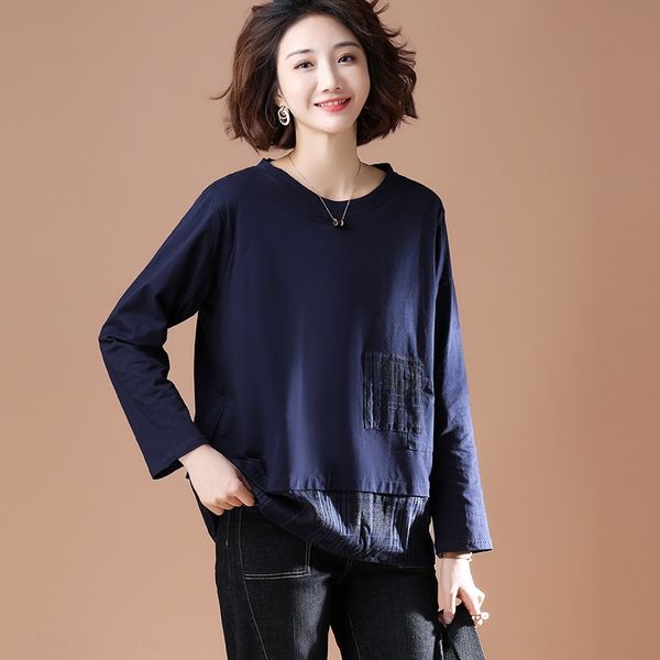 

2020 autumn new plaid casual fashion temperament all-match loose stitching long sleeve solid color belly cover for coat women emlpe, Black