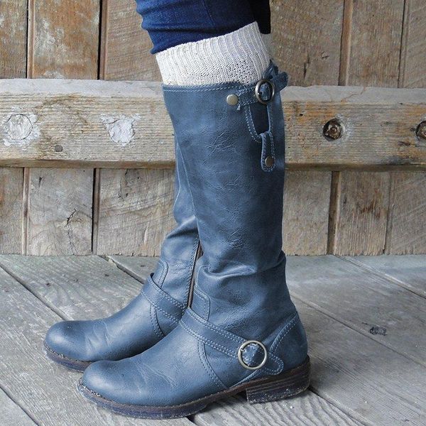 

women boots pu leather zipper retro casual womans booties gladiator low heel shoes ladies fashion botas mujer invierno tw488, Black