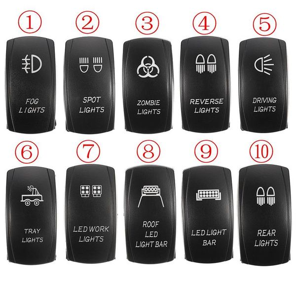 

1x 2v/20a 24v/10a car boat marine rv laser rocker toggle switch on-off 5 pins dual blue led light rear work fog driving switch