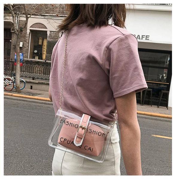 

new women pvc transparent clear shoulder bag tote jelly handbag