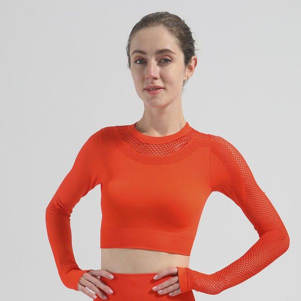 

hollow seamless yoga long sleeve workout for women fitness gym crop athletic gym shirt women sportswear active wear, White;red