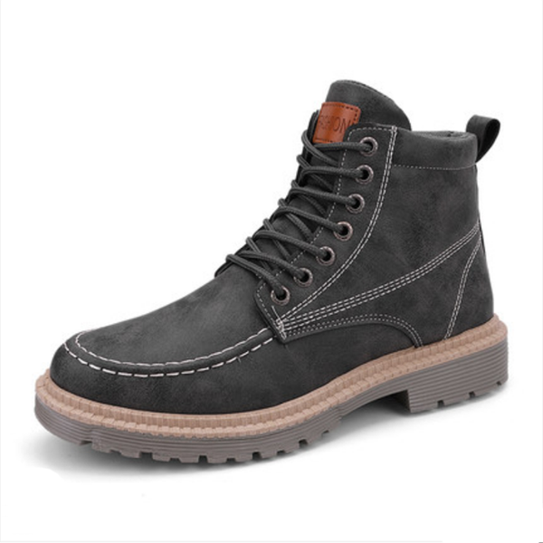 

boots men's autumn and winter high to help fashion trend british style light comfortable pu upper waterproof, Black