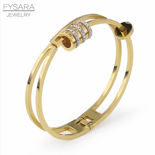 

fysara stainless steel gold color crystals circles cuff bracelets hollow bracelets bangles fashion jewelry, Black