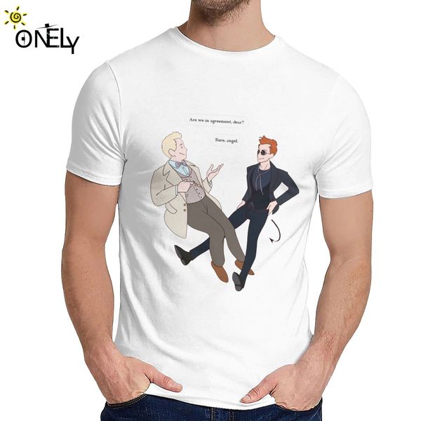 

crewneck хорошо приметы невыразимого aziraphale кроули demon angel футболка casual для мужчин чистого хлопка la camiseta бесплатной доставки