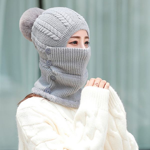 

winter knit beanie hat neck warmer руно подкладка череп cap для женщин открытый -mx8, Blue;gray