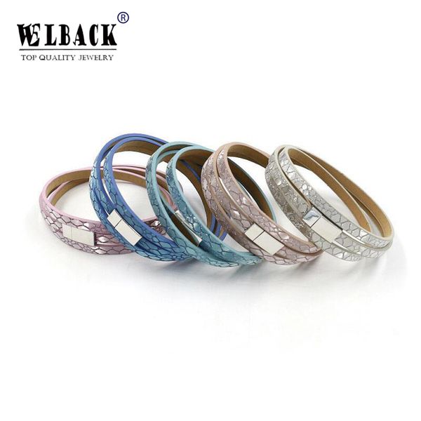 

new fashion bracelets women jewelry multilayer pu leather bracelets charms macaron magnetic buckle bangles wholesale, Golden;silver