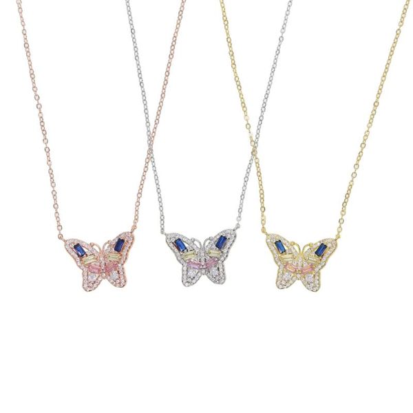 

chokers summer selling gold filled baguette colorful rainbow cz paved cute animal butterfly necklace fashion trendy women jewelry, Golden;silver