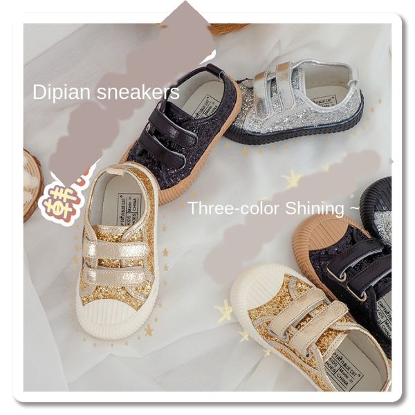 

athletic & outdoor 3 color shiny baby canvas shoes korean version kids boys and girls anti-collision soft children's slip, Black