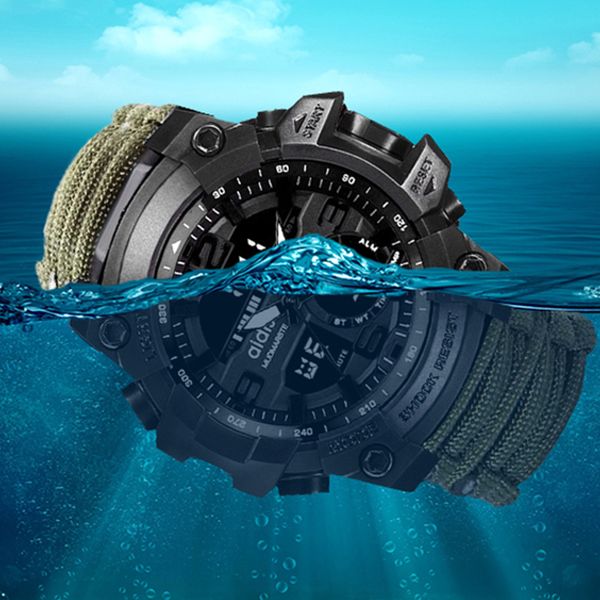 

men sport digital watch waterproof g led male electronic army wristwatch outdoor compass multifunctional clock, Slivery;brown