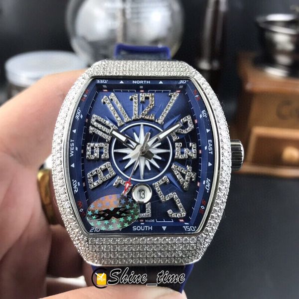 

new yachting vanguard classic v45 sc dt automatic mens watch 3d dial 316l diamond steel case blue leather strap sport watches shine_time, Slivery;brown