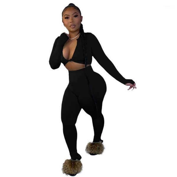 

designer 2pcs spring summer solid color long sleeve skinny casual women clothing 2 pieces scoop neck womens, White