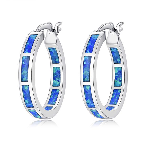 

luxury female round circle hoop earrings fashion big green/blue/white opal earrings for women bride cute wedding jewelry, Golden;silver