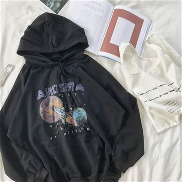 

mooirue women loose restore star airship printing black thin pullover o-neck hoddie sweatshirt girls white gray hoodies map