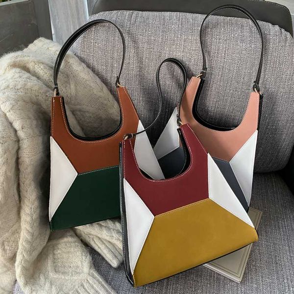 

retro patchwork leather bags women handbag handle fashion women hobo single shoulder bag purse female ladies tote bags