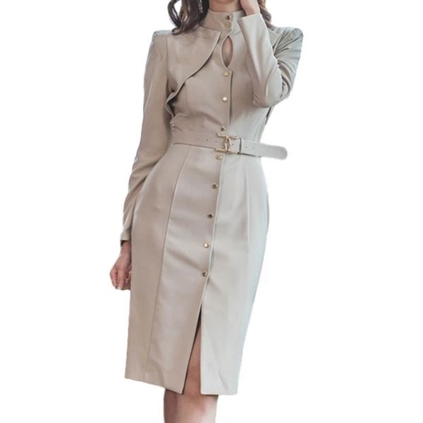 

korean version of the latest autumn temperament office lady stand-collar slim dress, Black;gray