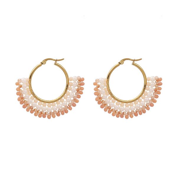 

semicircle fan-shaped earrings, hand-made rice beads and bohemian national style earrings unique earrings, Silver