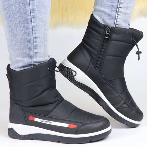 

winter boots women snow ankle boots waterproof wedge shoes women fur ladies zipper botas warm botas de mujer, Black