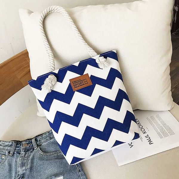 

shoulder bags 2021 fashion women handbags canvas big beach tote wavy stripes summer