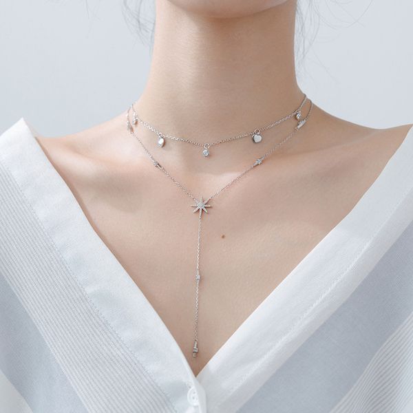 

925 sterling silver fashion tassel necklaces for women s925 clavicle necklace femme ladies jewelry sweater chain jewellery
