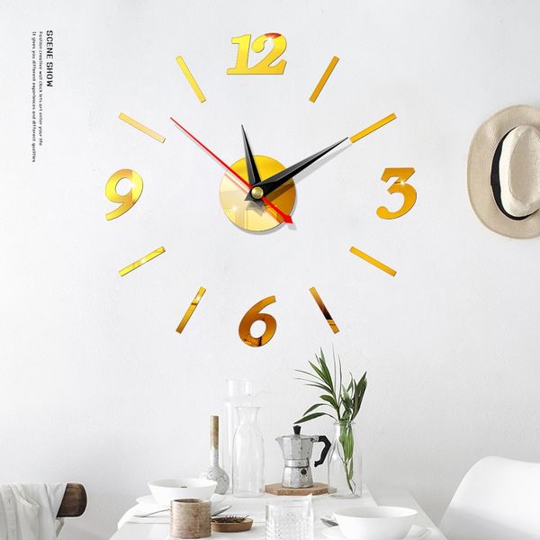 

2020 new diy modern 3d creative clock acrylic mirror stickers large wall clock living room quartz needle horloge home decor wallclock