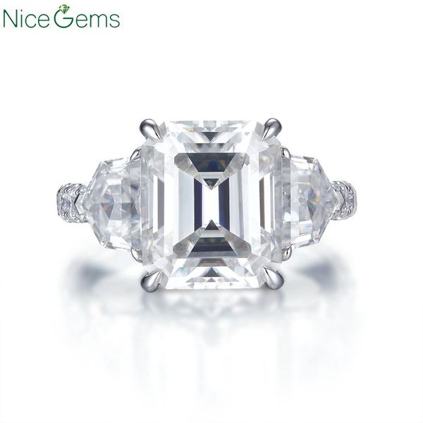 

cluster rings nicegems 14k white gold emerald cut three stone ring center 7ct df color 9.2ctw moissanite diamond engagement with accent, Golden;silver