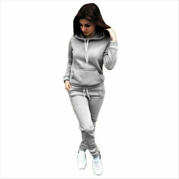 

thefound 2 pcs set autumn casual suit women hoodies tracksuit sweat suit womens set hoodies sports pants, Gray