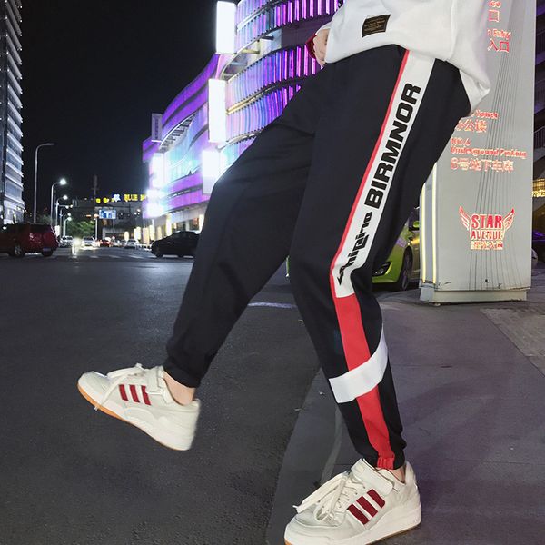 

men's pants 2021 men spring hip hop harem streetwear mens print contrast color male side stripe fashion joggers, Black