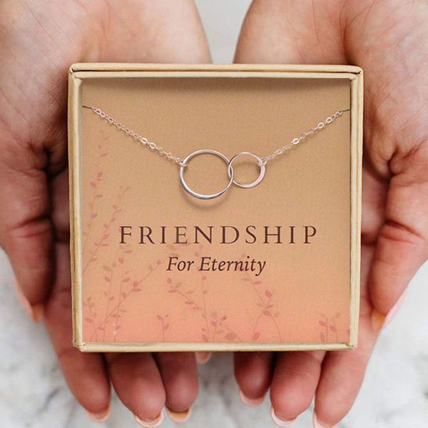 

friends chain necklace friendship eternity double circles necklace women two interlocking infinity family christmas gift, Silver