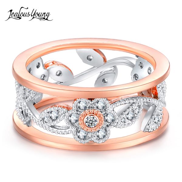 

cluster rings 2021 romantic rose gold color exquisitive flower zirconia for women with cubic zircon crystal engagement ring, Golden;silver