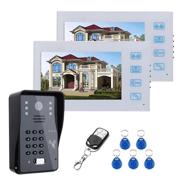 

video door phones 7'' 2monitors phone intercom doorbell rfid password ir-cut 1000tv line camera wireless remote access control sys