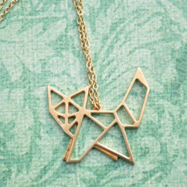 

10pcs personalized fashion designer cute origami fox pendant necklace simple animal jewelry inaccessories, Silver