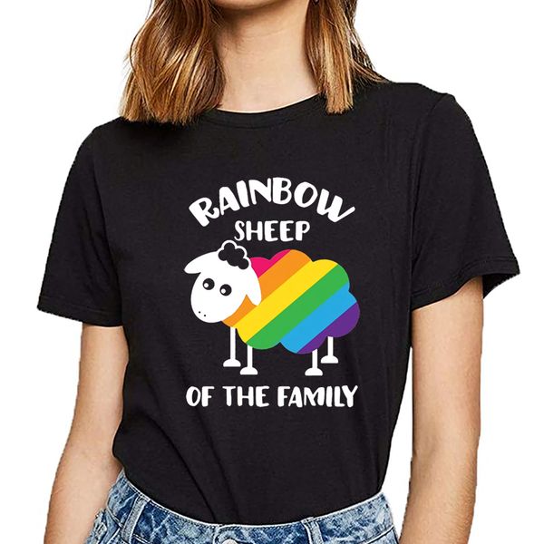 

t shirt women rainbow sheep of the family lgbt comic inscriptions short female tshirt