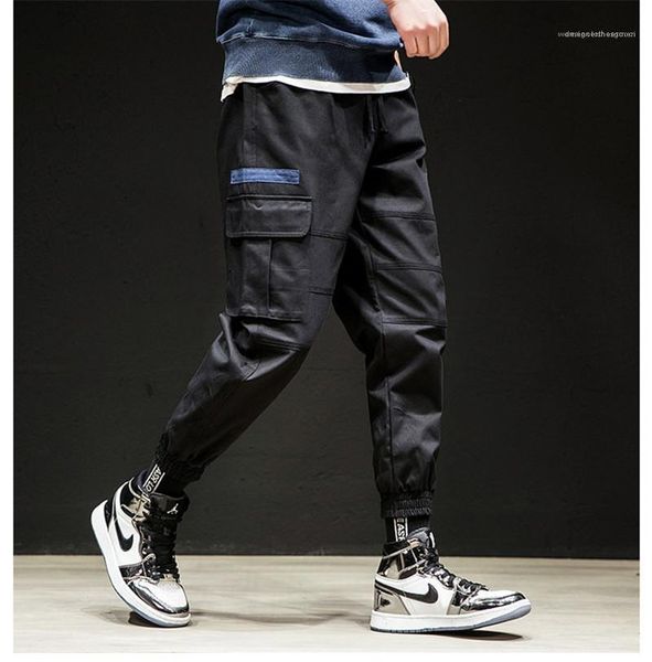 

drawstring pants fashion designer mens pencil pants spring autumn cargo pants with pockets mens casual loose, Black