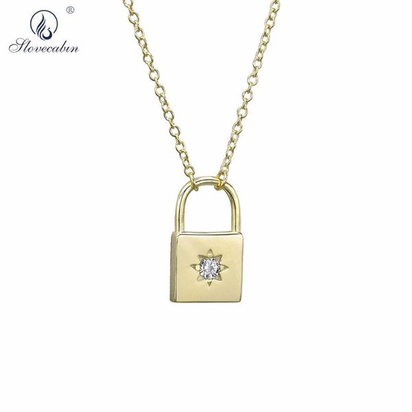 

slovecabin 2020 new 925 sterling silver gold locker pendant lockstitch necklace long chain luxury crystal cz zircon jewelry