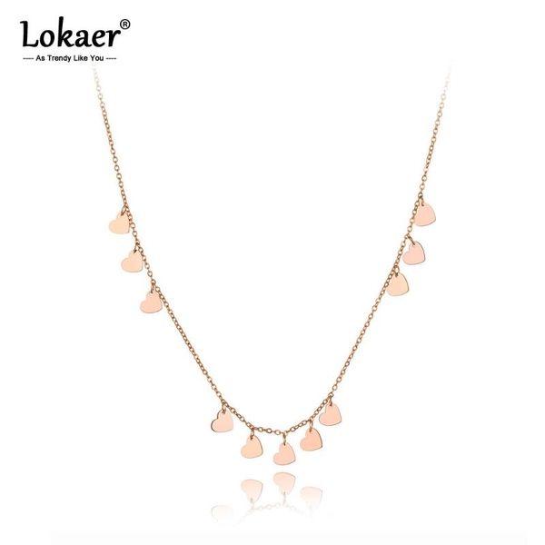 

lokaer trendy bohemia titanium stainless steel love heart charm choker necklace beach chains pendant necklace for women n20081, Golden;silver